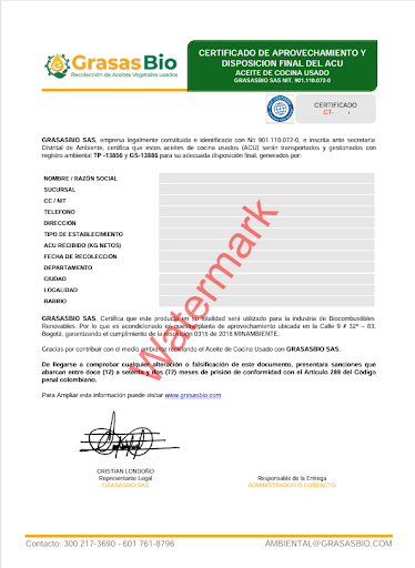 Recolección segura y programada de aceite usado